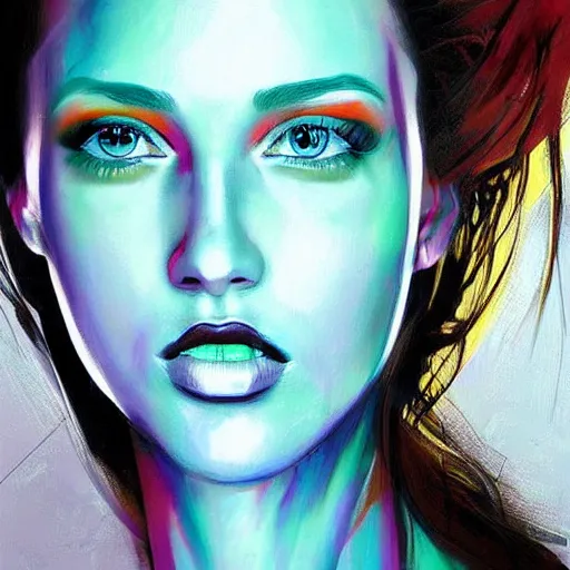 Image similar to woman portrait made out of paint, beautiful, cyborg, comic book art