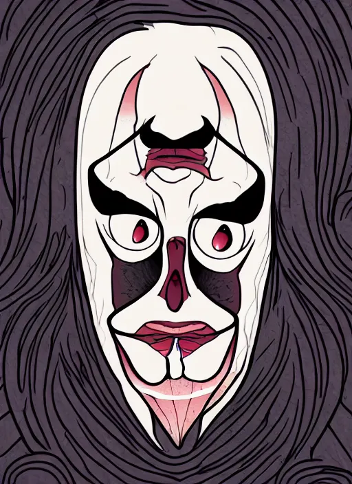 Image similar to bored male vampire, symmetrical face, creepy halloween theme, color illustration line art style