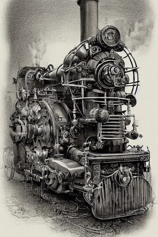 Image similar to steam engine, product illustration, by jean - baptiste monge