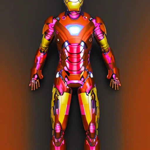 Image similar to orange and pink female iron man suit, 4k realistic photo