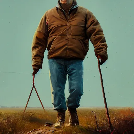 Image similar to viktor orban in a painting from stalenhag, 4 k, 8 k, hdr, artstation, concept art