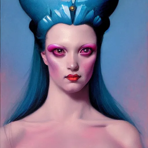 Prompt: portrait of a blue and pink queen, by gerald brom