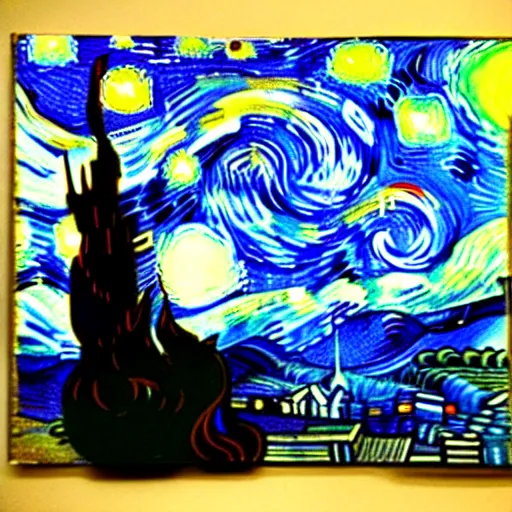 Image similar to painting of a giant angry stay puft marshmallow man in the style of starry night by vincent van gogh intricate detail,