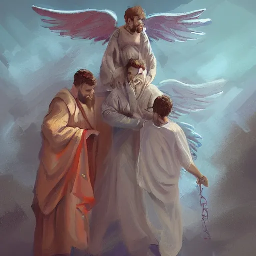 Prompt: angels protecting a praying man, by Taras Susak, Trending on artstation, deviantart