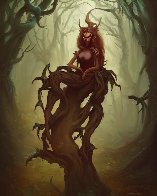 Image similar to portrait of a demon in a haunted forest by peter mohrbacher. photographic, photography. trending on artstation