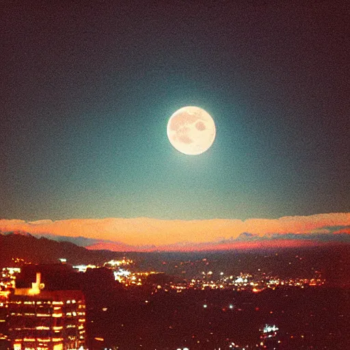 Prompt: full Moon in the Sky at night Fuji film