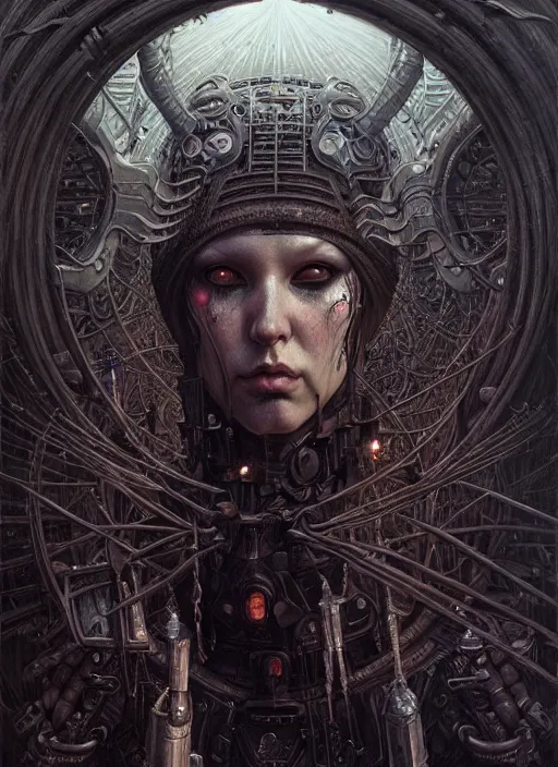 Prompt: portrait of a executioner, hyper detailed masterpiece, dystopian background, jean giraud, digital art painting, darkwave goth aesthetic, lovecraftian, artgerm, donato giancola and tom bagshaw