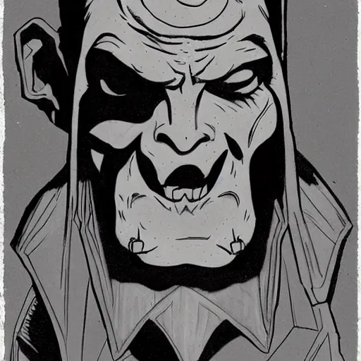 Prompt: skinny moria orc, portrait, by mike mignola, greyscale,