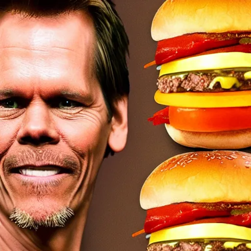 Image similar to kevin bacon face wrapped inside a cheeseburger