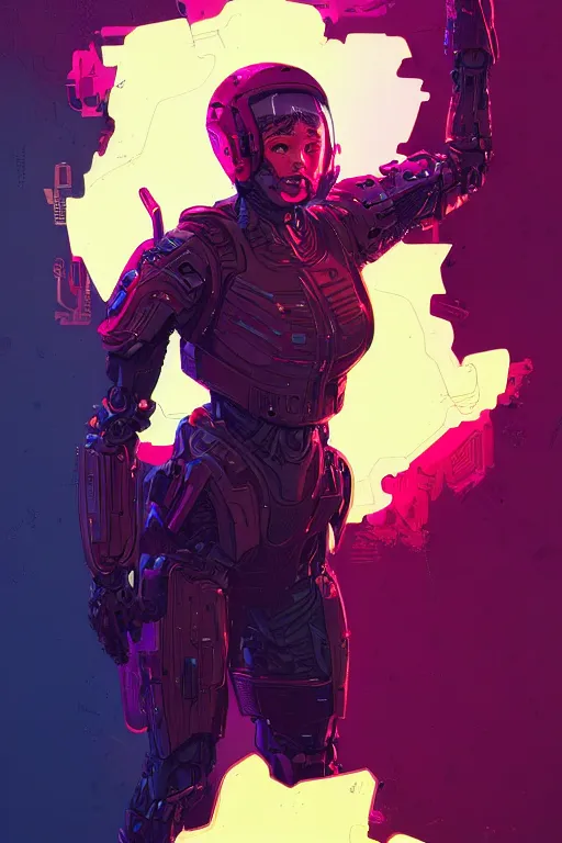 Prompt: portrait of a girl with a biomechanic armor in a colors explosion by Laurie Greasley and Greg Rutkowski , digital painting, highly detailed, trending on artstation