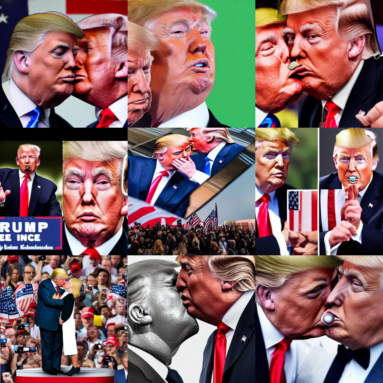 Prompt: 8K photograph of Donald Trump kissing Donald Trump