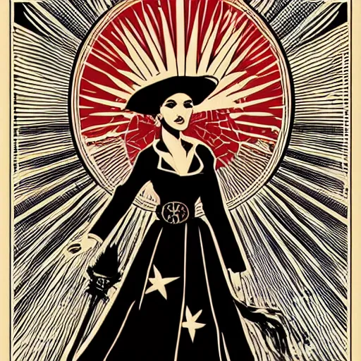 Image similar to a witch running for minister of magic, art by shepard fairey