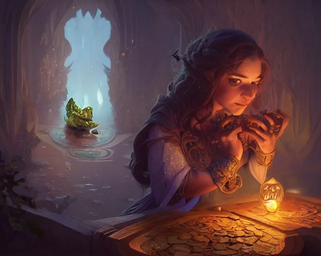 Prompt: a magic potion that changes the consumer into a toad, deep focus, d & d, fantasy, intricate, elegant, highly detailed, digital painting, artstation, concept art, matte, sharp focus, illustration, hearthstone, art by artgerm and greg rutkowski and alphonse mucha