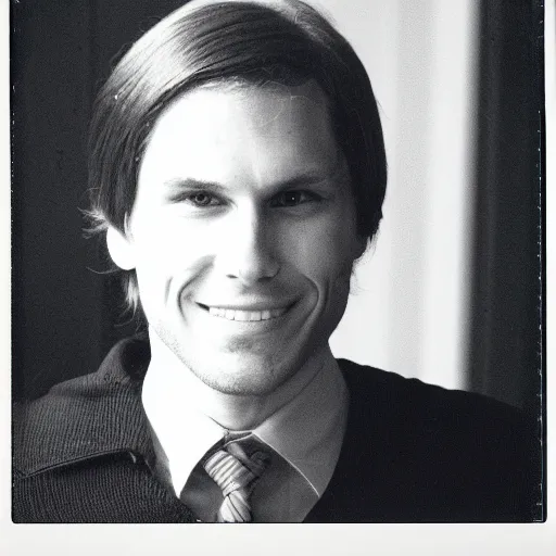 Image similar to A photograph portrait of Jerma985 with medium length wavy hair, a combover and wearing late 1970s popped collared menswear in the late 1970s, taken in the late 1970s, grainy, taken on a 1970s Polaroid Camera, realistic, hyperrealistic, very realistic, highly detailed, very detailed, extremely detailed, detailed, digital art, trending on artstation, front facing, front view, headshot and bodyshot, detailed face, very detailed face