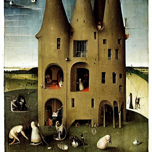 Prompt: a big house by hieronymus bosch