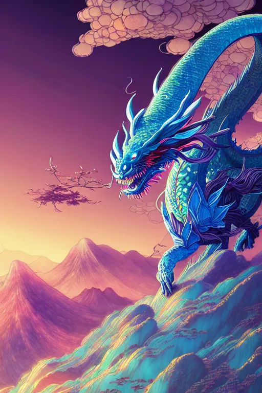 Image similar to a beautiful hyperdetailed character design 4 k wallpaper illustration of a huge cyan dragon, victo ngai style, from china, style of studio ghibli, makoto shinkai, raphael lacoste, louis comfort tiffany, denoise, deblurring, artgerm, xision, james jean, ross tran, chinese style