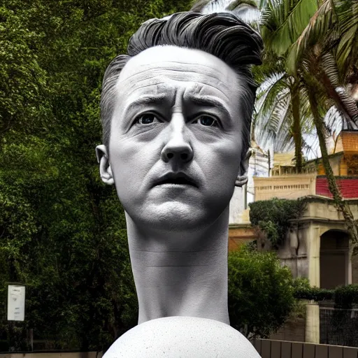 Prompt: a statue of an egg with the features of edward norton's face, just the face, strong eggshell texture, highly detailed, dramatic lighting, concept art by caravaggio and greg rutkowski and artgerm