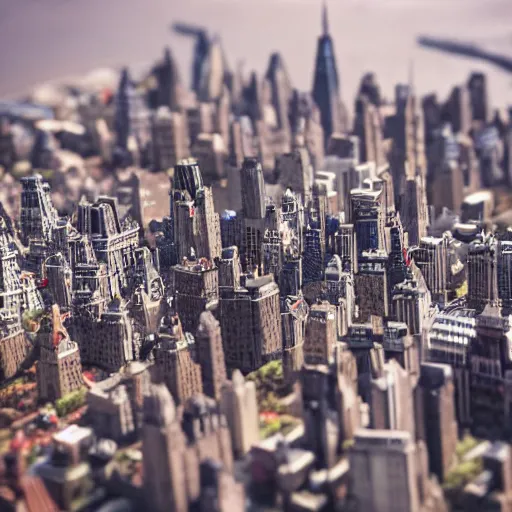 Prompt: new york city in the style of a warhammer 4 0 k battlefield, tiltshift view