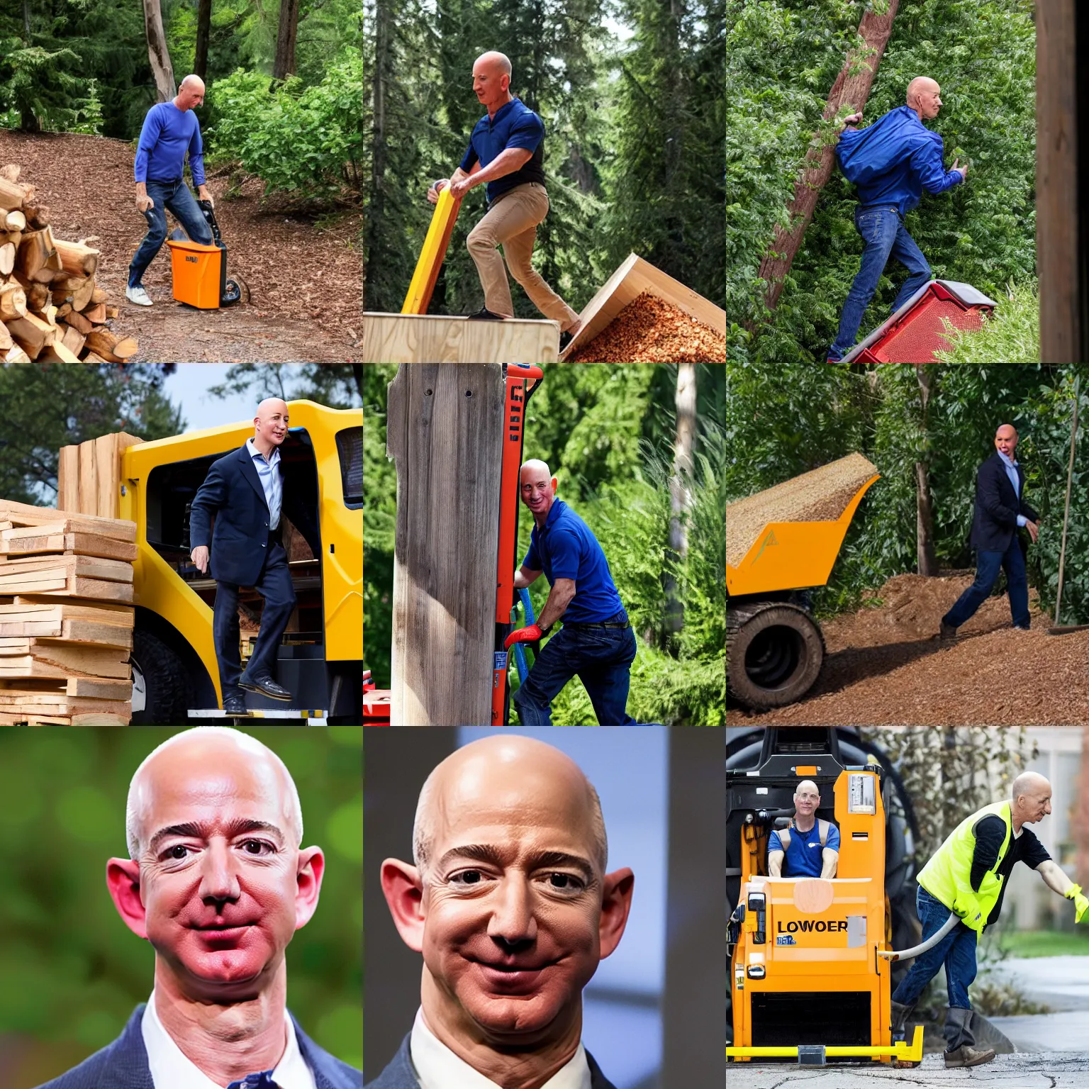 Prompt: jeff bezos crawling out of wood chipper