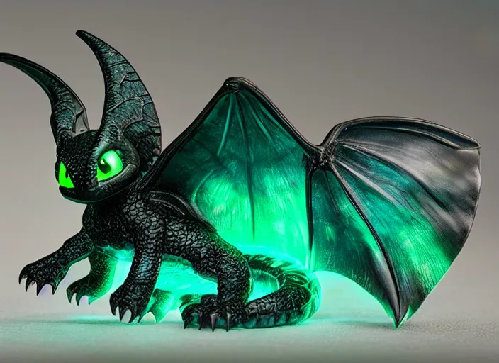 Image similar to realistic glowwave minature of toothless on a mysterious world, hyper realism, intricate detailed, 1 0 0 mm, photography, studio quality, smooth