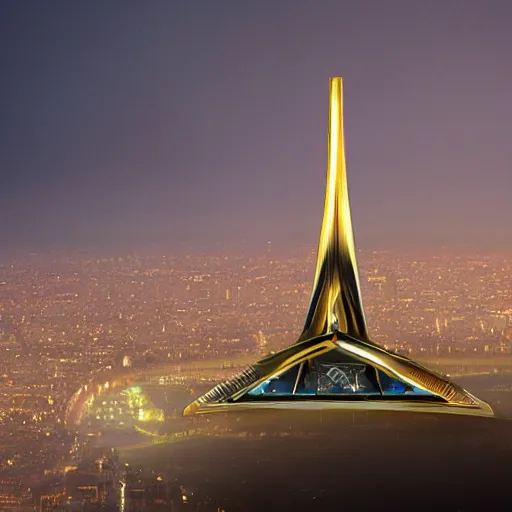 Prompt: remake of the eiffel tower by zaha hadid, highly detailed