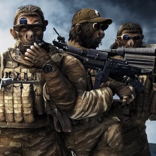 Image similar to monkey navy seals, call of duty, fully armed, 4 k, photorealistic, detailed