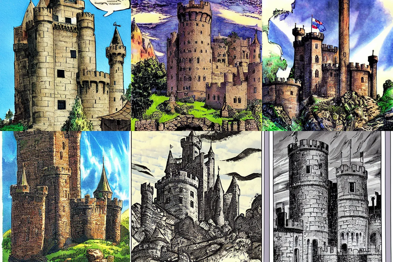 Prompt: medieval castle, by Neal Adams