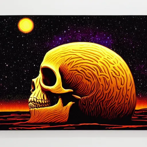 Image similar to ngc 3132 melting mysterious skull landscape by Casey Weldon, dan mumford 8k ultra high definition, upscaled, perfect composition , golden ratio, edge of the world, image credit nasa nat geo