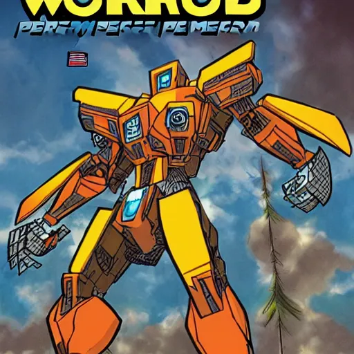 Image similar to comic cover of a perfect warrior mecha, comic style