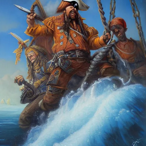 Prompt: pirates, oil painting by justin gerard, deviantart