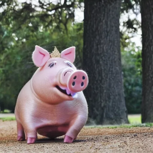 Prompt: pig working out wearing a gold crown as a Muppet holding a water bottle 8k