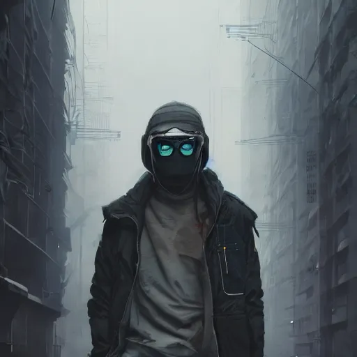 Image similar to very cool man grey hair with mask, streetwear, techwear, cyberpunk style outfit, full body, nose piercing, detailed portrait, intricate complexity, by greg rutkowski, cushart krentz, artgerm, ross tran, conrad roset, takato yomamoto, ilya kuvshinov. 4 k, beautiful, cinematic dramatic atmosphere, portrait lighting