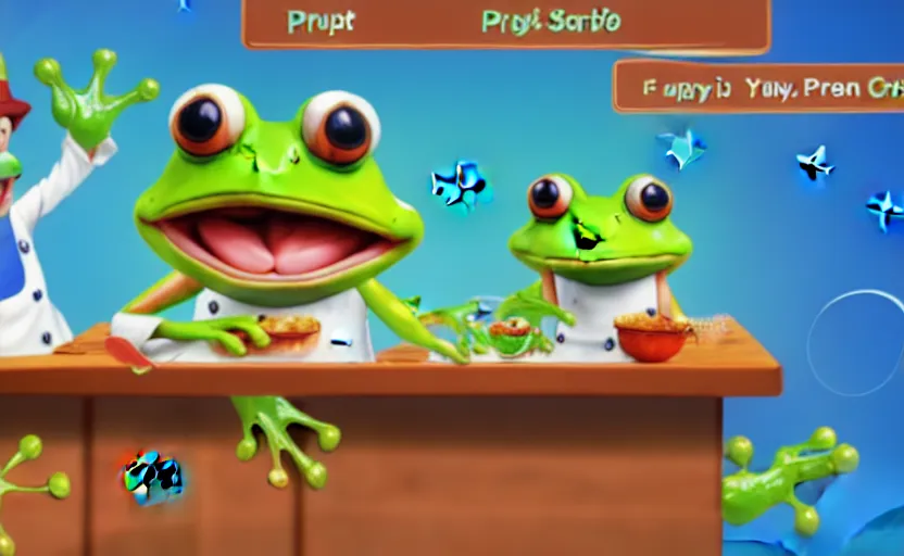 Image similar to ps 4 game about a cute frog chef in italy, unity screenshot,