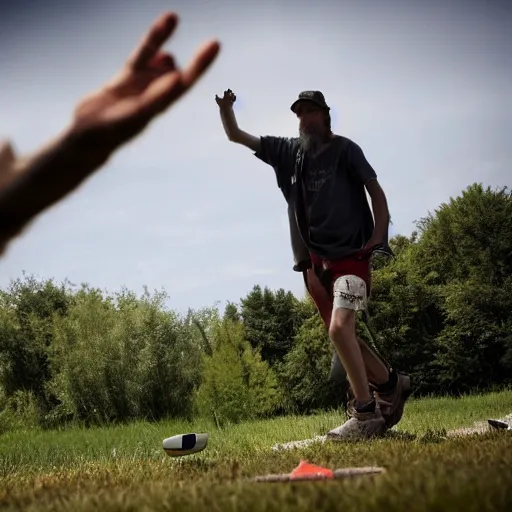 Image similar to a homeless man playing discgolf in the style of a baroque painting