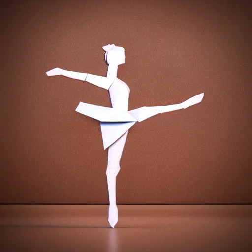 Prompt: origami dancer in white paper, 3 d render, ultra detailed, on white background, studio shot