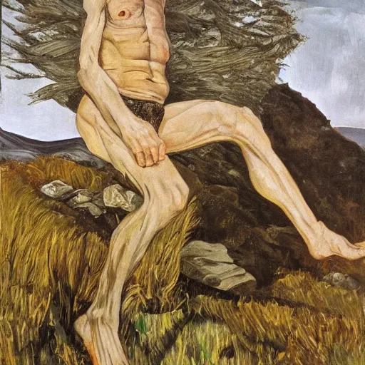 Image similar to a portrait of a character in a scenic environment by lucian freud