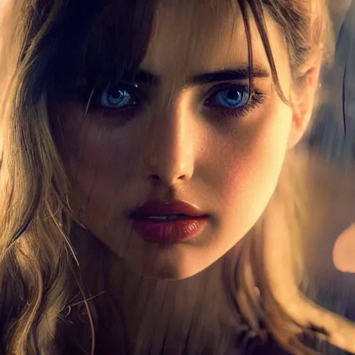 Prompt: a movie still of ana de armas in blade runner beautiful face, intricate, extremely detailed, modeling photography, 8 0 mm camera, body and face, rule of 3 rds, well proportioned
