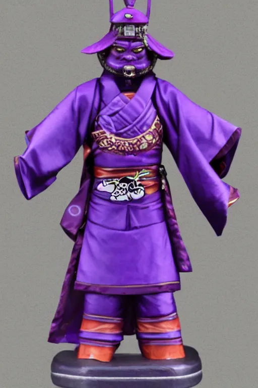 Image similar to purple samurai raccon in the style ofukiyo-e