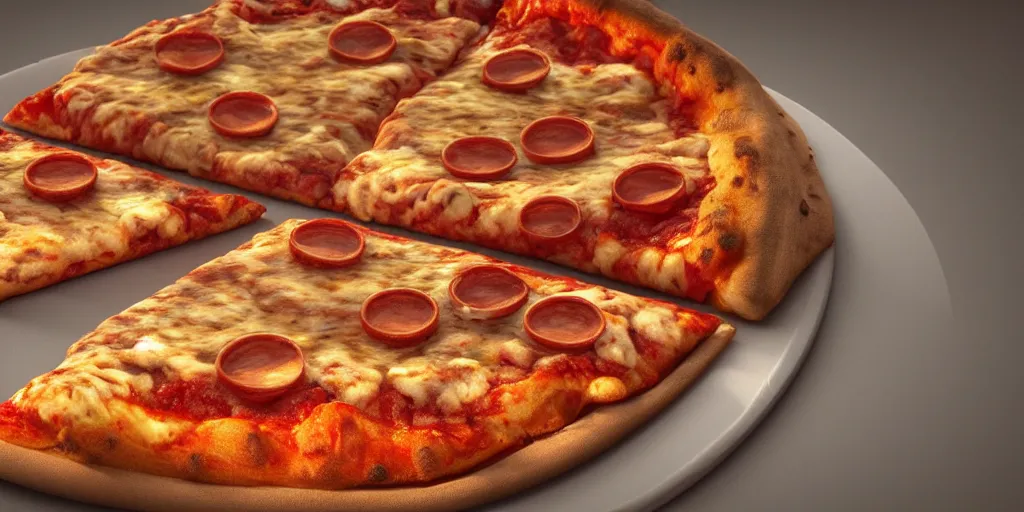 Prompt: an illustration of a slice of pizza, 3 d, photographic filter, unreal engine 5, realistic, hyperdetailed, 8 k, cinematic, volumetric lighting, very realistic effect, hd, hdr, 4 k, sharp focus, octane render, ultra detailed, high resolution, trending on artstation in the style of albert dros glowing rich colors powerful imagery