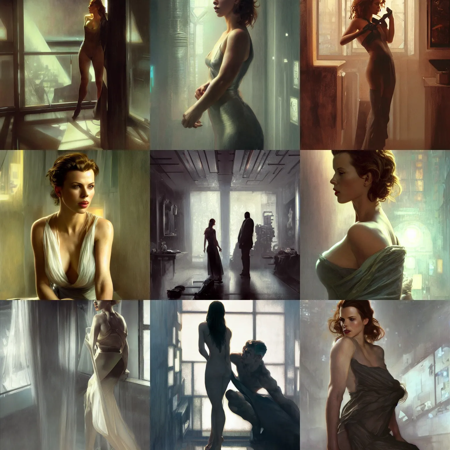 Prompt: scalett johansson and kate beckinsale, hyperrealistic full figure, bladerunner apartment, art of elysium by jeremy mann and alphonse mucha and frank frazetta, fantasy art, photo realistic, dynamic lighting, artstation, full figure poster, volumetric lighting, very detailed face, 4 k, award winning