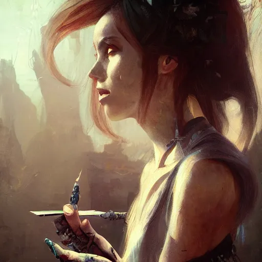 Image similar to alice nirvana oil painting, Tooth Wu, Greg Rutkowski, RPG portrait, dynamic lighting, fantasy art, High contrast, depth of field