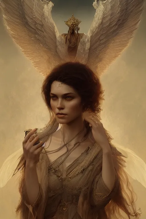 Image similar to A beautiful digital painting of a female Seraphim, intricate, cinematic lighting, highly detailed, digital painting, Artstation, concept art, smooth, sharp focus, illustration, art by Tom Bagshaw, Artgerm and Greg Rutkowski