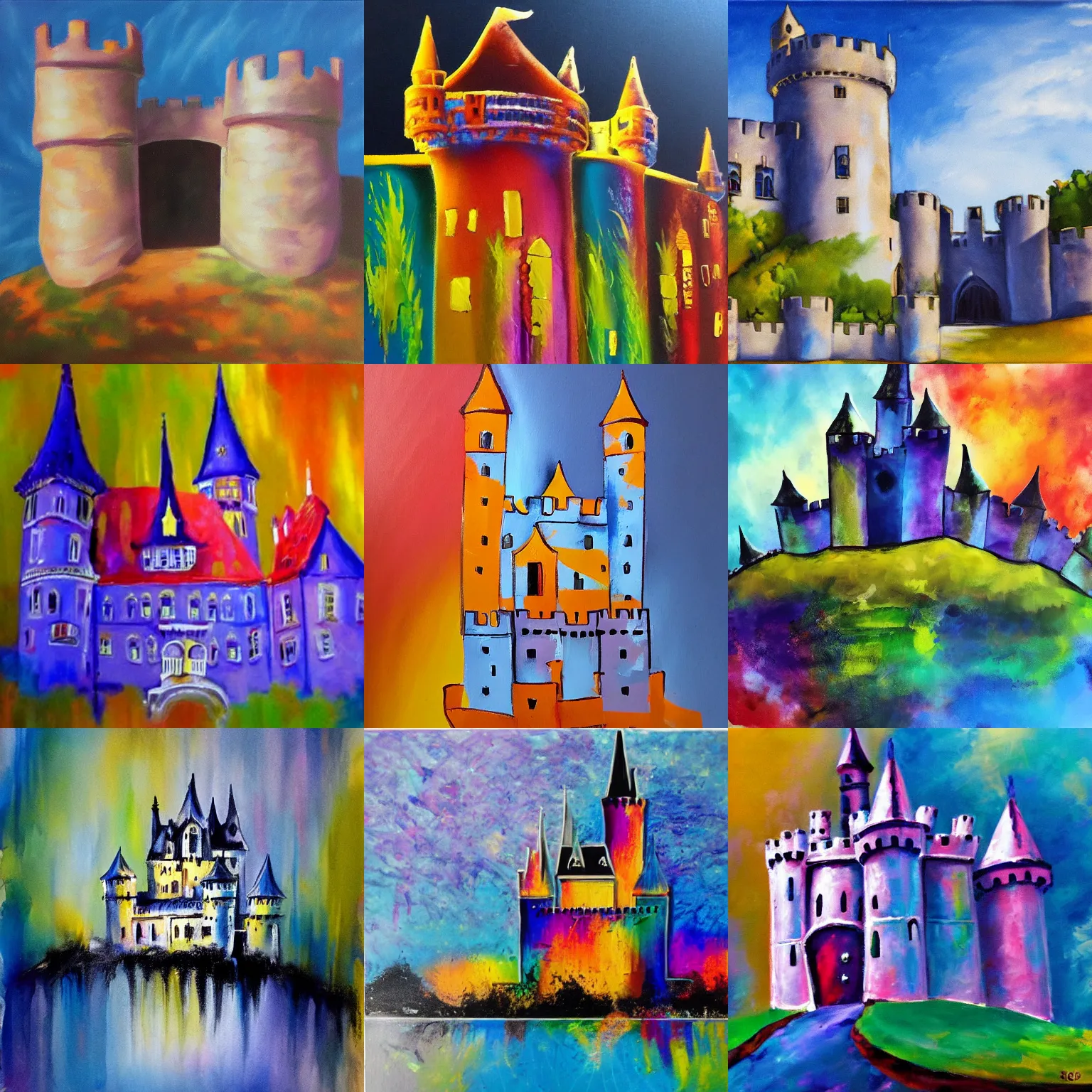 Prompt: paint pour style of a castle