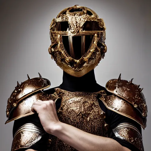 Prompt: a portrait of a beautiful young male wearing an alexander mcqueen armor made of chocolate , photographed by andrew thomas huang, artistic