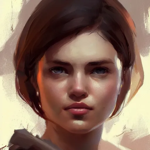 Image similar to portrait of a super friendly woman by greg rutkowski, he is about 2 9 years old, english, auburn slightly red shoulder length hair, brown eyes, cute slighty chubby face, highly detailed portrait, digital painting, artstation, concept art, smooth, sharp foccus ilustration, artstation hq