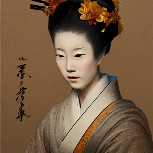 Image similar to portrait of a geisha, kintsugi, fractal, intricate, elegant, highly detailed, digital photography, subsurface scattering, by jheronimus bosch and greg rutkowski,