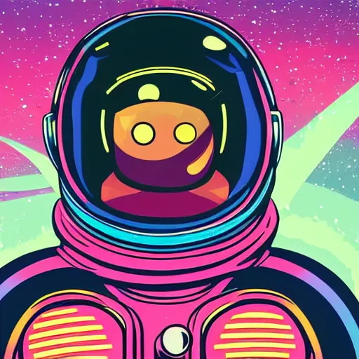Prompt: Medium shot of an astronaut relaxing in space designed by Jack Kirby, digital art, cartoon art, acrylic, bokeh, synthwave, retro,