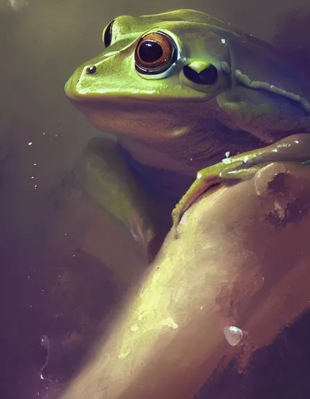 Image similar to a Jesus frog by Ruan Jia, oil on canvas, artstation, dramatic scenery, masterpiece, aesthetic