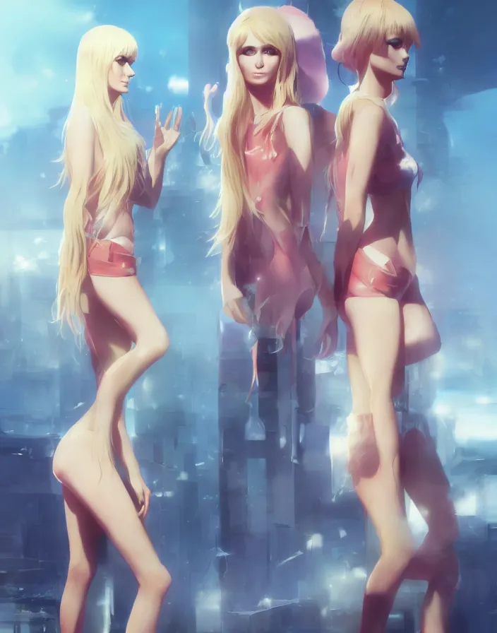 Image similar to paris hilton, matte, art by ilya kuvshinov and kyoto animation and ruan jia and ross tran, studio quality, aniplex,