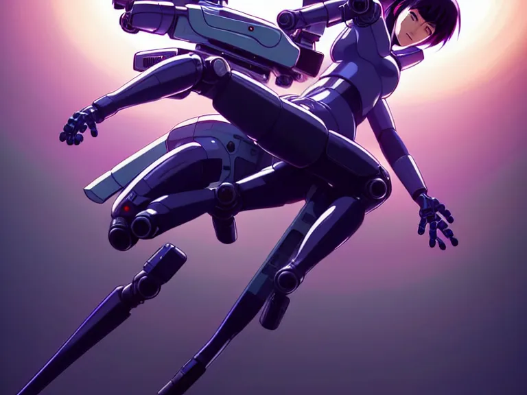 Image similar to a fullbody portrait of motoko kusanagi riding on top of a tachikoma : : stand alone complex, ghost in the shell, netflix : : by ilya kuvshinov, rossdraws, artgerm, sola digital arts, anti aliasing, raytracing : :